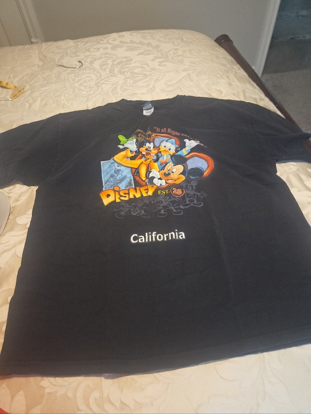 Authentic Disney California Black Graphic Tee with Classic Characters